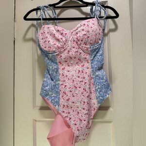 Loveshackfancy multi floral bathing suit size L NWT